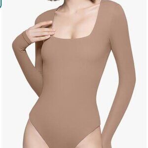 PUMIEY Women's Square Neck Long Sleeve Bodysuit Body Suit Smoke Cloud XL Taffy